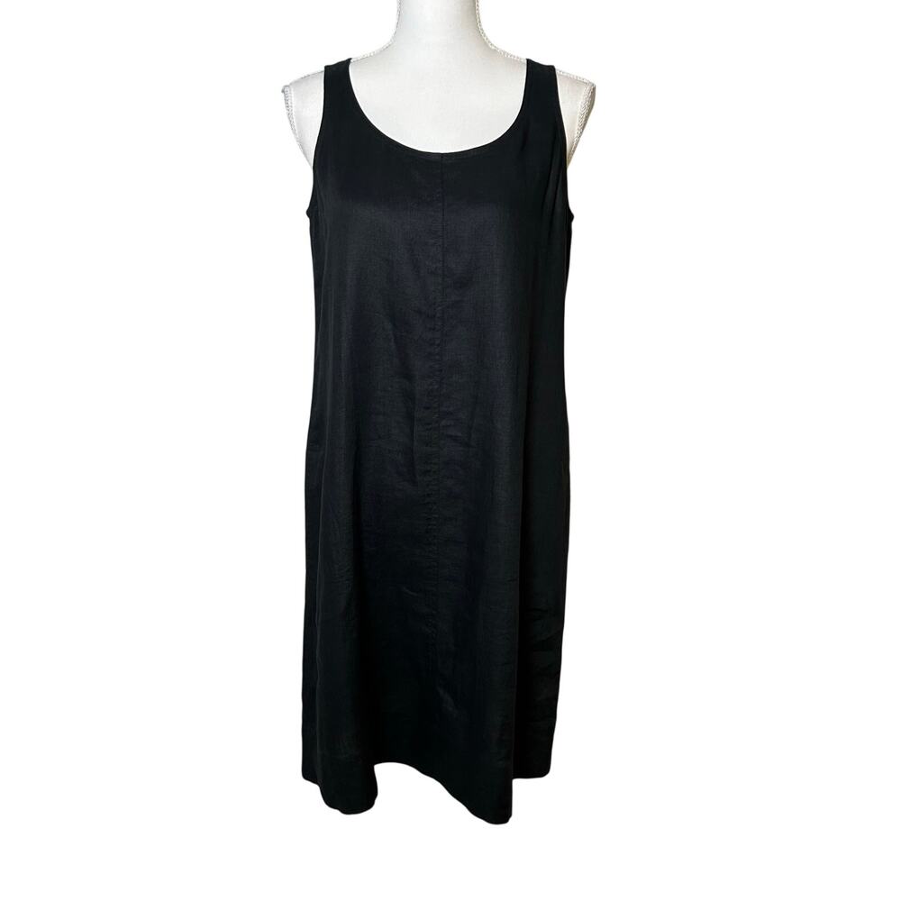 J. Jill black sleeveless scoop neck shift 100% linen with pockets dress S